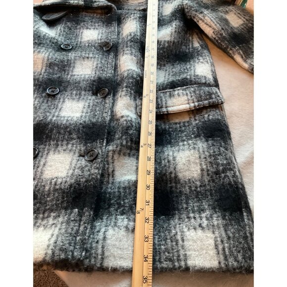 Banana Republic Womens Large P Coat Italian Wool Blend Plaid Check Double Breast - Picture 12 of 15